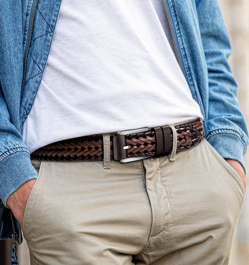 BULLIANT Mens Belts,Leather Woven Braided Belts for Gift Men Casual Jeans Golf