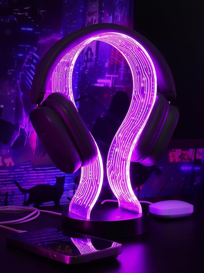 PCB Pattern Acrylic Headset Stand with 1 USB and 1 Type-C Charging Ports, Gifts for Men Boy Father Dad and DJ Music Lovers CoolGift Mart Light Up Headphone Stand, Gifts for Gamers B0DGKV973D