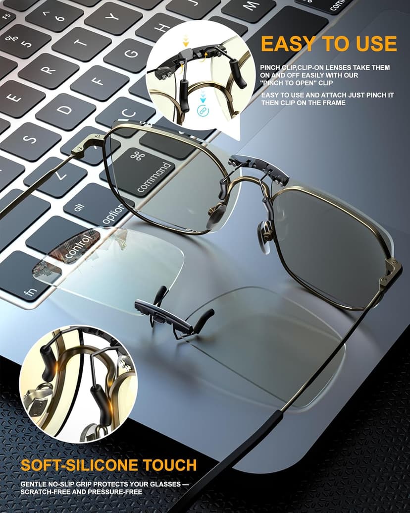 ANYLUV Clip On Blue Light Blocking Glasses Lightweight Rectangle Blue Light Glasses Men for Computer Gaming, Anti Eye Strain