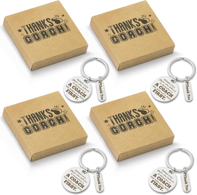 WATINC Coach Appreciation Keychain Gift Set, 4Pcs Sport Match Cheer Keychains Keepsake Present with Thank You Packaging