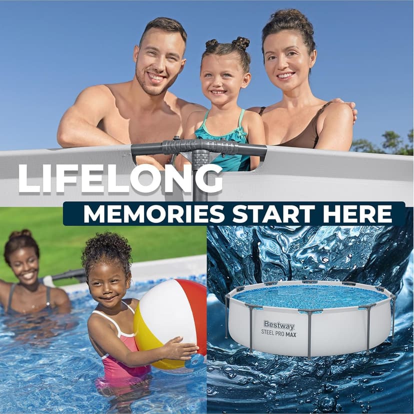 Bestway Steel Pro MAX 10' x 30" Above Ground Pool, Round Metal Frame Outdoor Swimming Pool Set with Filter Pump & Type I Cartridge, Gray