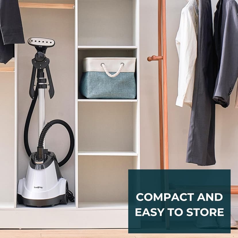 True & Tidy® Heavy Duty Auto Shut-off Commercial Full-Size Garment Steamer, Smart Water Sensor with Beep Alert, 3 Steam Settings, XL 2.9L Tank, 1800 watts, 90+min of Continuous Steam (White, Smart)