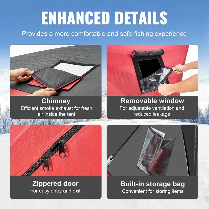 VEVOR Portable Pop-Up Tent, 1-8 Person Insulated Shelter, Large Fishing Area, Hub-Style Shanty for Winter Fishing, Waterproof Oxford Ice Cube with Anchors/Ropes/Carrying Bag