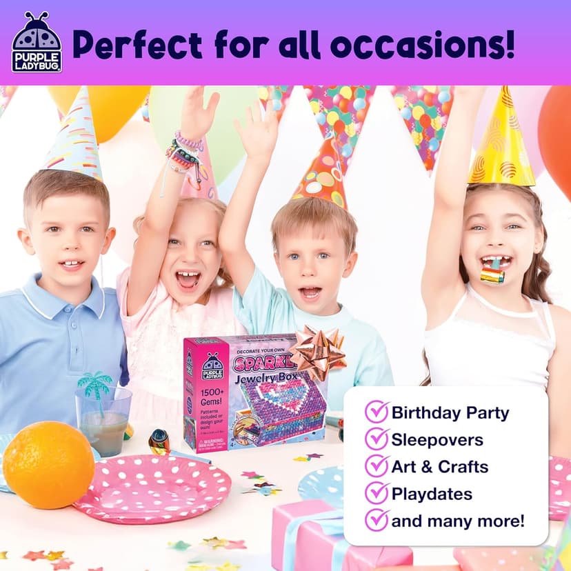 PURPLE LADYBUG DIY Jewelry Box Craft Kit for Girls Ages 4-12, Arts and Crafts for Kids, Creative Toys for Little Girls 6-8 Years Old, Birthday Gift for 5+ Year Old Girl, Mosaic Mermaid Unicorn Design