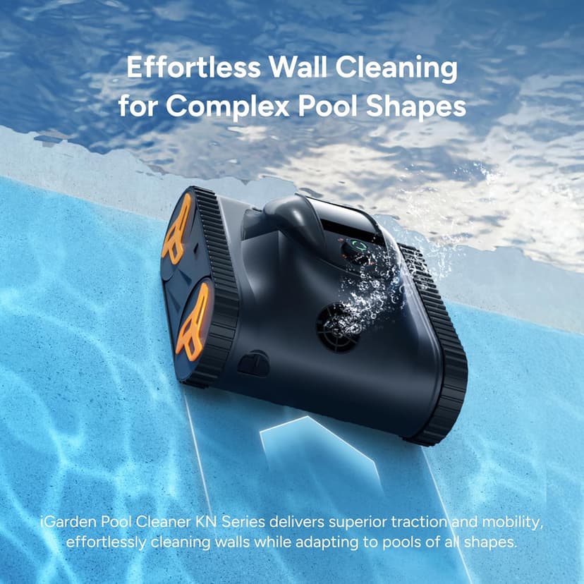 iGarden Robotic Pool Cleaner KN Series, 210-Min Runtime, Smart 3D Navigation, Full-Inverter Energy-Saving Tech, Cleans Floor, Wall & Waterline, for Above-Ground & Inground Pools, Matte Black