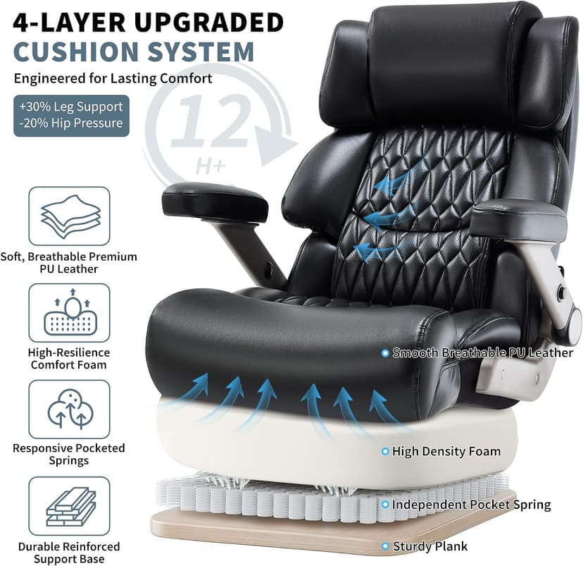 Big and Tall Office Chair 700lbs- Large High Back Executive Computer Desk Chair with 3D Flip-Up Arms, Adjustable Lumbar Support, Extra Wide Plus Size Seat, Heavy Duty Metal Base & Quiet Rubber Wheels