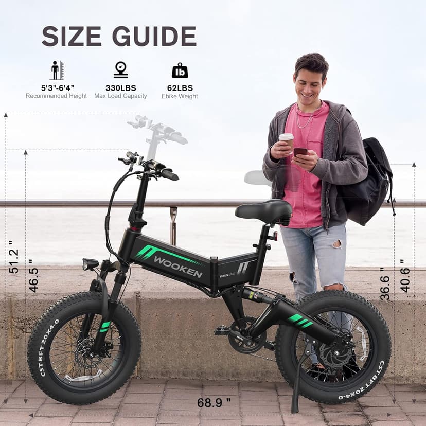 TotGuard Electric Bike,20" Electric Bike for Adults Peak 750W Brushless Motor,20MPH Fat Tire Ebike,Foldable Adult Electric Bicycles with 48V 10Ah Removable Battery,7-Speed,SGS Certified to UL 2849
