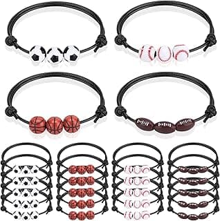20 Pcs Sports Party Favors Charm Bracelets,Soccer Basketball Football Baseball Volleyball Bead Ball Bracelets Adjustable Inspirational Wristbands Sport Theme Birthday Party Favor Gifts for Teen Adults