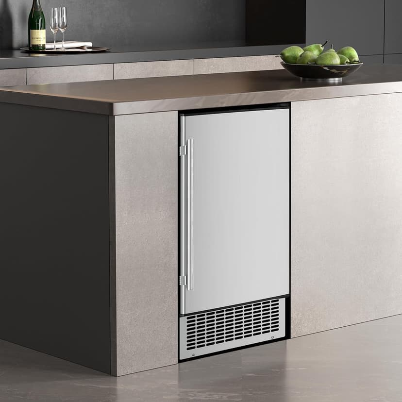 15'' Commercial Under Counter Ice Maker 110 LbS/Day Stainless Steel Ice Machine Built-in Freestanding Ice Maker with 30 Lb Bin Auto-Cleaning 24H Timer Gravity Drainage for Commercial Home