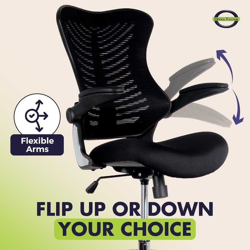OfficeFactor 300 Lbs Tall Drafting Chair with Adjustable Foot Ring & Flip-Up Arms – Ergonomic Standing Desk Chair, Breathable Mesh Office Chair for Tall Desks, Counter Height & Reception(Black)