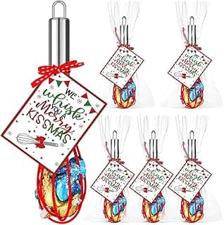 Nuogo 6 Sets Christmas Whisk Baking Supplies Gifts Christmas Neighbor Gifts Includes 8 Inch Stainless Steel Whisk,Greeting Cards,Ribbons,Plastic Bags for Home Cooking Supplies Xmas Stocking Stuffers