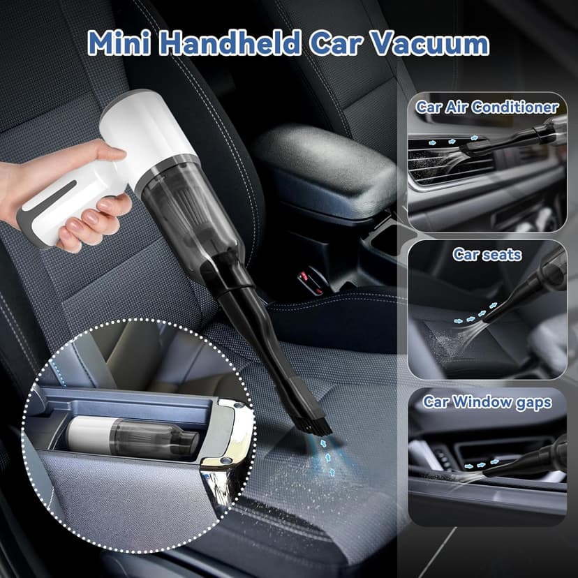 Cordless Vacuum Cleaner-Mini Air Duster, Portable Handheld Vacuum, 3 in1Dry Use Dust Buster & Air Blower for Kitchen, 6500PA Suction,Inflate/Deflate Swim Ring (White)