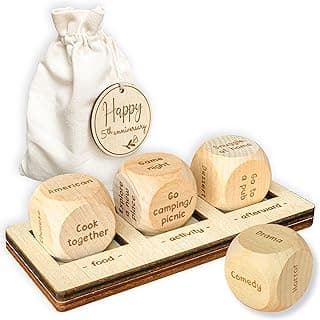 5 Year Anniversary Wood Gift for Him Her - 5th Anniversary Wedding Gifts for Wife Husband, Five Years of Marriage Date Ideas, Wooden Game Date Night Dice for Couples