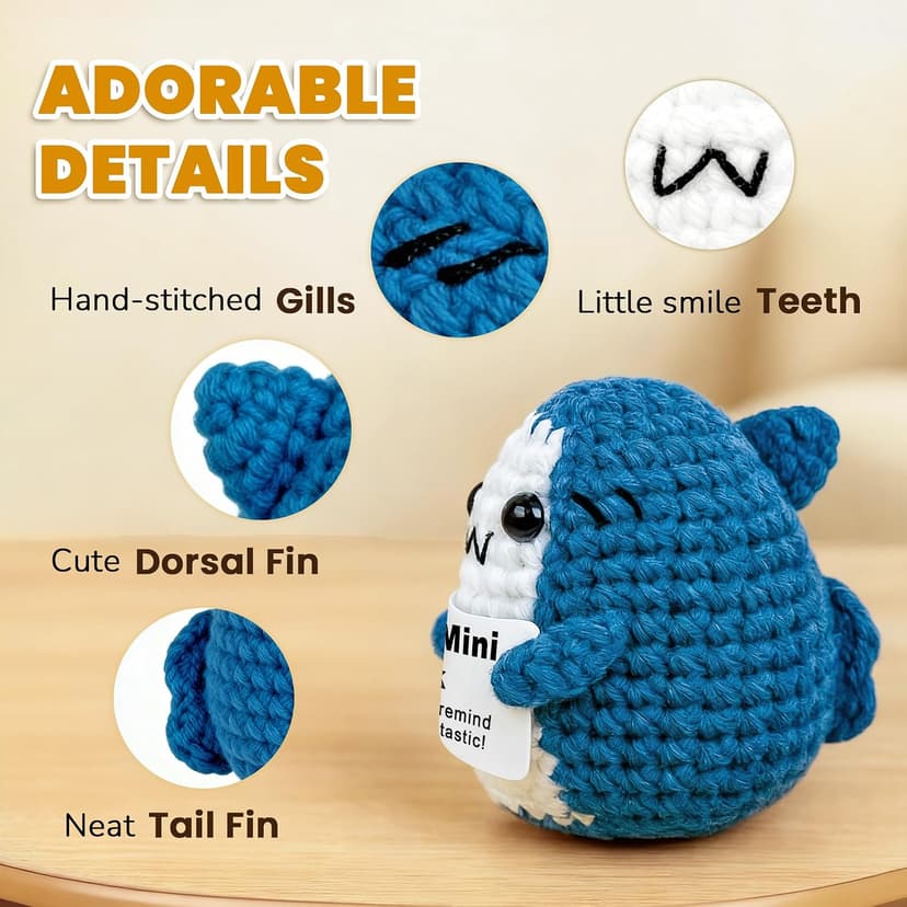 Cute Encouragement Gift for Coworker or Friend Women Men with Support Message Positive Animals Crochet Shark Gift – Mini Emotional Shark Plush B0D2J3GPLD