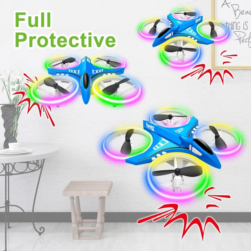 Dwi Dowellin 4.9 Inch Mini Drone for Kids LED Night Lights One Key Take Off Landing Flips RC Remote Control Small Flying Toys Drones for Beginners Boys and Girls Adults Nano Quadcopter, Blue