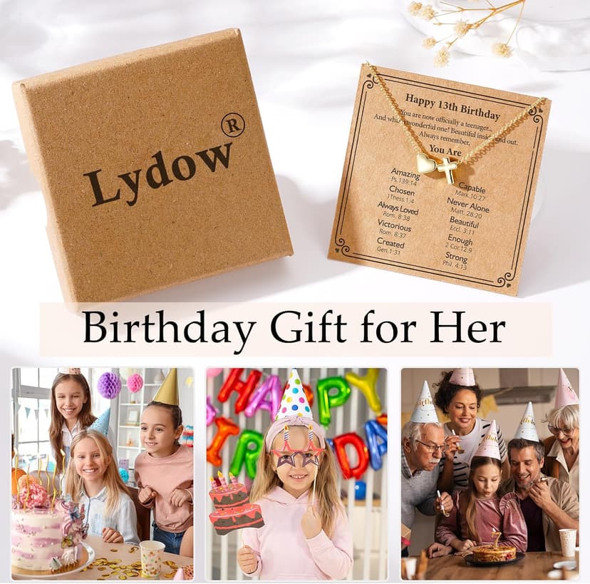 Happy 7th-21th Birthday Necklace Gifts, 14K Gold Plated Necklace Religious Christian Jewelry for Her 16+3 Inches B0H3SH1VCX