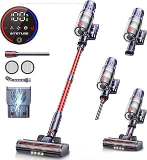 Cordless Vacuum Cleaner, 600W 50Kpa 65Mins Vacuum Cleaners for Home, Self-Standing Stick Vacuum with Touch Screen & Wall Charging Station for Hard Floor Carpet Pet