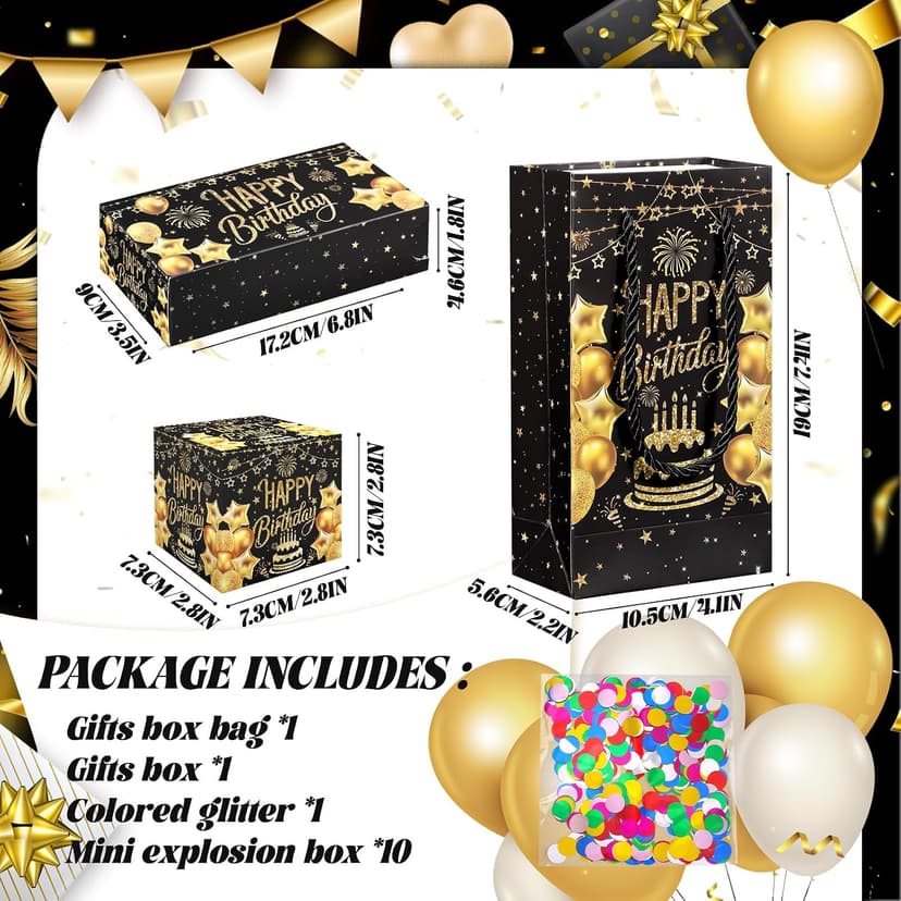JAPDNK Happy Birthday Surprise Gift Box Explosion for Money, Pop Out Explosion Gift Box with Bounce Money Holder and Confetti, Birthday Money Bank, Birthday Gifts for Women Men B0H5C6R8DF