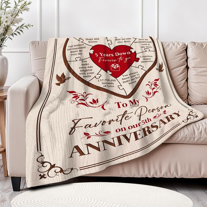 5 Year Anniversary Blanket Gift - 5 Year Anniversary Wedding Gifts for Him Her, 5th Anniversary Marriage Gifts for Husband Wife, Happy 5th Anniversary Blanket for Couple, 60"x50"