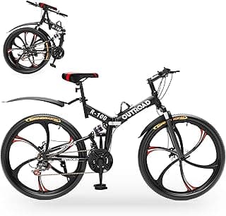 Outroad 26 Inch Folding Mountain Bike, 21 Speed Full Suspension High-Carbon Steel MTB Foldable Bicycle, Dual Disc Brake Non-Slip Folding Bikes for Adults/Men/Women, Black, Orange and Green