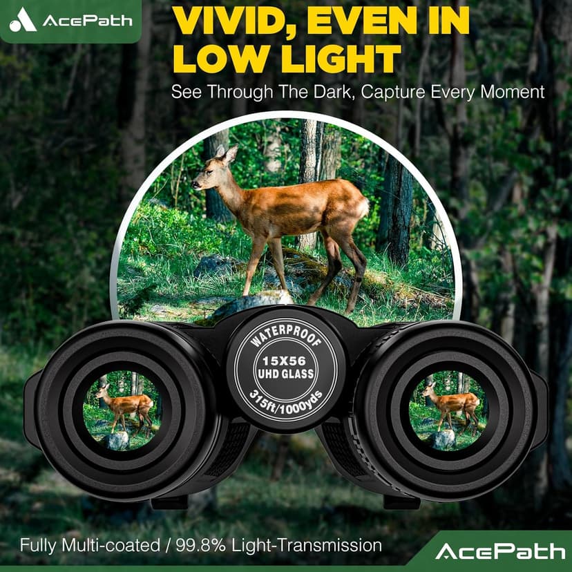 15x56 Binoculars for Adults High Powered - Large View Binoculars with Clear Low Light Vision - Waterproof Compact Binocular for Hunting Camping Cruise Travel Bird Watching