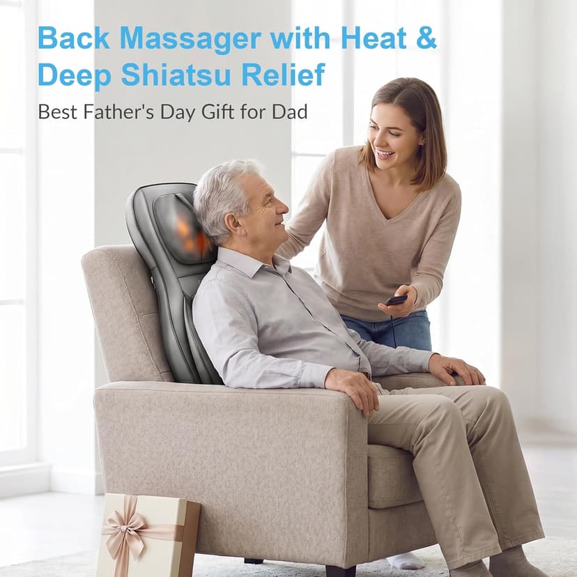 COMFIER Massager Chair with Heat, Shiatsu Neck Back Massager Portable with Compression & Rolling,Massage Chair Pad for Neck & Back for Muscle Tension Relief, Father Day Gift
