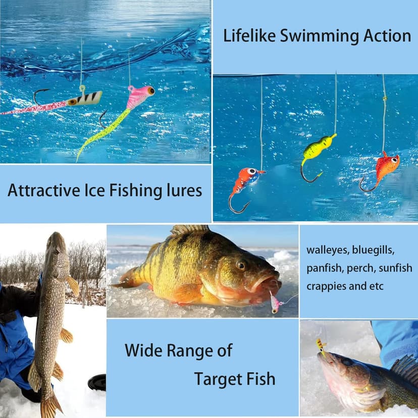 Generic 122Pcs Ice Fishing Rod Reel Combo, 24" Medium Light Ice Fishing Rod Kit with Ice Fishing Jigs, Lures for Trout, Walleye, Perch, Panfish Bluegill Crappie