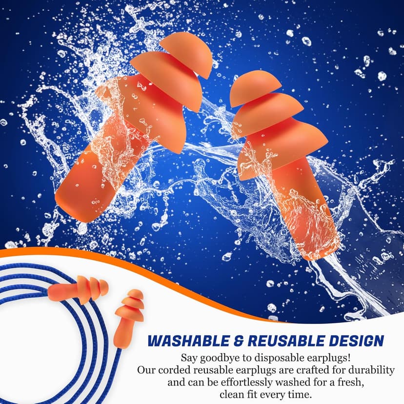 Quality Reusable Earplugs 100 Pair - 25dB Corded Silicone Ear Plugs for Shooting Construction Work Ear Plugs Motorcycle Range Hunting Hearing Protection Ear Protection for Mowing Earplugs Reusable