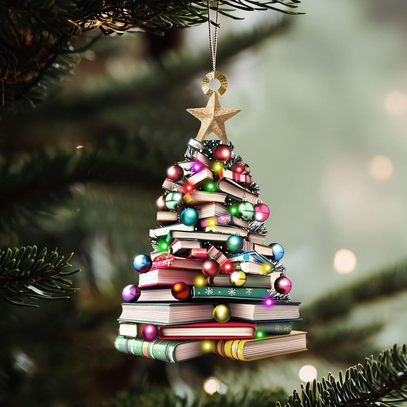 2D Flat Christmas Book Tree Ornament, Book Lover Gift, Bookworm Gifts, Book Christmas Tree Hanging 2025, Wooden Hanging Christmas Gift, Book Club Ornament, 4.7 inch, Pack of 2 (Not 3D)