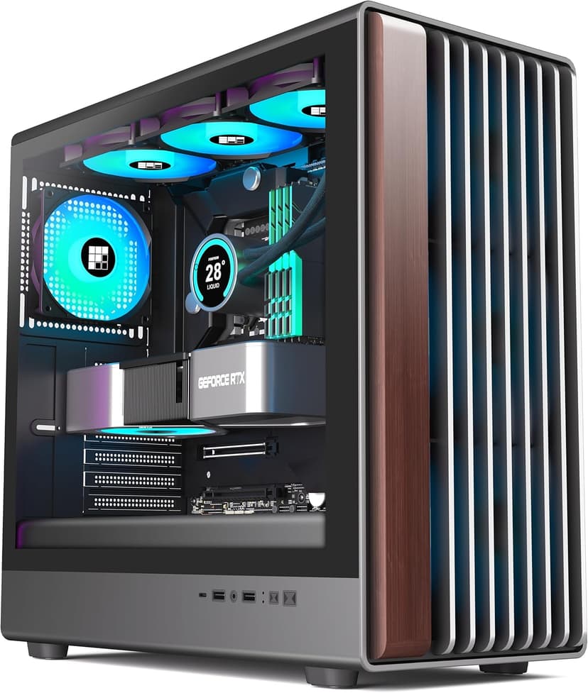 FOIFKIN M2 PC Case -Genuine Walnut Wood Front Panel Pre-Installed 7 PWM ARGB Fan (3x140mm+4x120mm), 360MM RAD Support, ATX Mid-Tower Gaming PC Case, with Type-C,FOIFKIN (Black, M2)