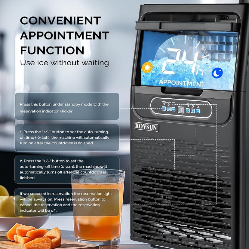 ROVSUN 110LBS/24H Commercial Ice Maker Machine with 50lbs Storage Bin, Freestanding/Countertop Ice Machine with 2 Water Inlets, Ice Scoop & Water Filter for Home Office Restaurant Bar Cafe Use