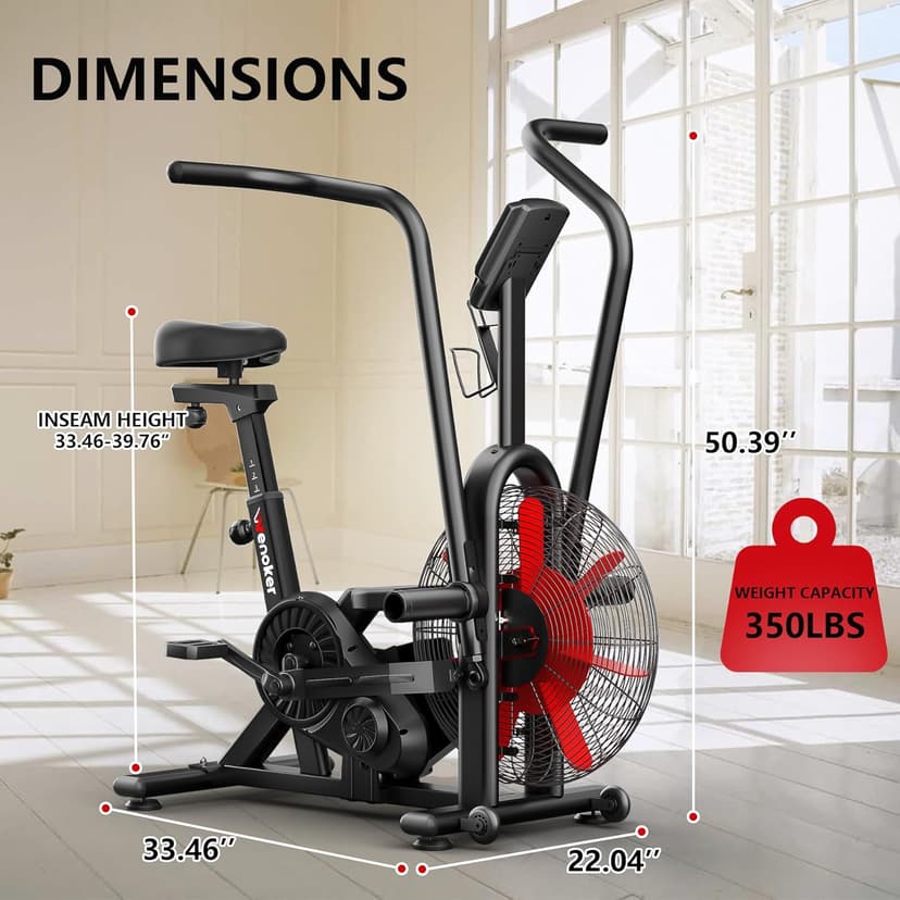Air Bike, Wenoker Exercise Bike Air Resistance Stationary Bike for Home, Indoor Bike with Dual Action Handlebars, APP Connection Customizable Monitor