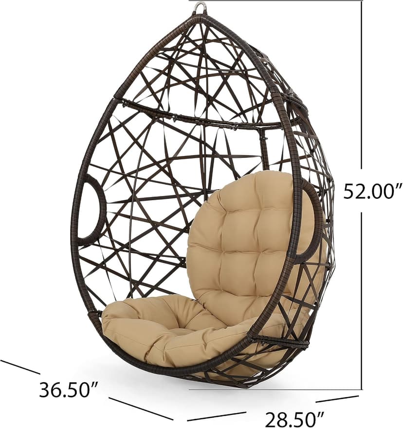 Christopher Knight Home Isaiah Indoor/Outdoor Wicker Tear Drop Hanging Chair (Stand Not Included), Multi-Brown and Tan