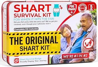 Funny Shart Survival Kit by Witty Yeti. Ultimate Poop Prank Gag Gift Set Contains Wet Wipes, Disposable Underwear, Tissues and Hilarious Badge. Novelty Fart Potty Pack Great for Friends or Family