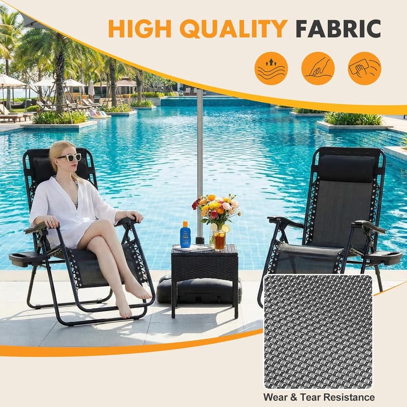 NEWBULIG Zero Gravity Chair Set of 2, Lounge Chair Folding Portable Adjustable Camping Reclining Chairs with Adjustable Pollow, Mesh Back, Cup Holder Trays Lawn Patio Chair for Pool Beach