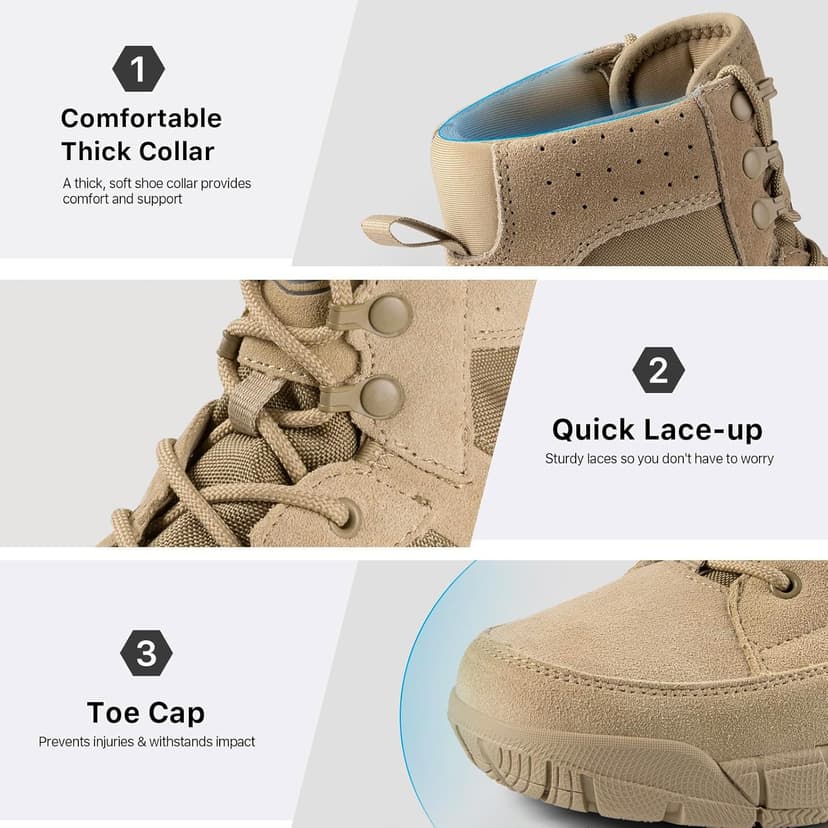 FREE SOLDIER Men's Durable Work Boots 6 Inches Lightweight Waterproof Hiking Boots Suede Leather Tactical Boots