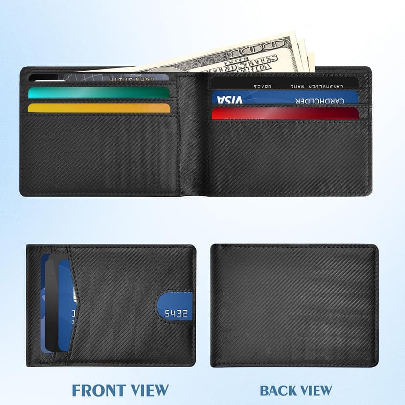 Slim Rfid Leather Wallet for Men: Stocking Stuffers Birthday Gifts for Men Him Boyfriend Husband Grandpa Minimalist Travel Wallet Gifts Ideas for Christmas Anniversary Valentines Fathers Day