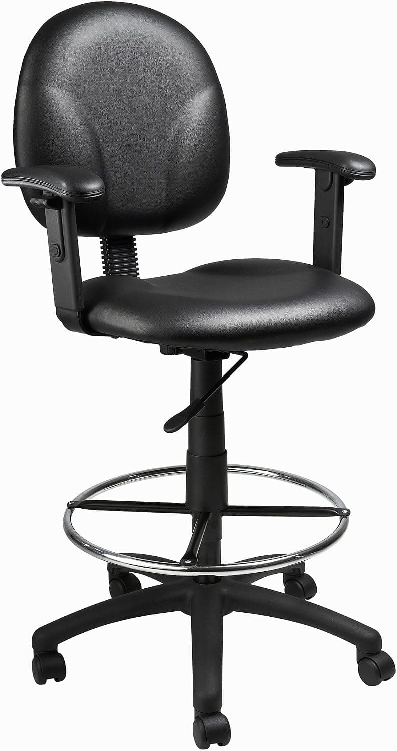 Boss Office Products B1691-CS Stand Up Caressoft Drafting Stool with Adjustable Arms in Black, Vinyl