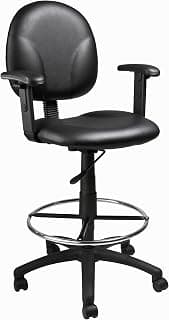 Boss Office Products B1691-CS Stand Up Caressoft Drafting Stool with Adjustable Arms in Black, Vinyl