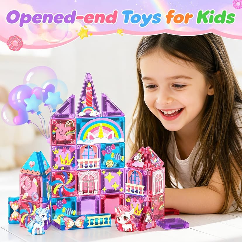 Travel Magnetic Blocks for Kids Toddlers Ages 3-5, 4-8 STEM Preschool Learning Sensory Montessori Magent Toys for Girls Gift Mini Magnetic Tiles Travel Set Unicorn Magnet Building Toys for Girls Gift B0HCZ6Y3M7