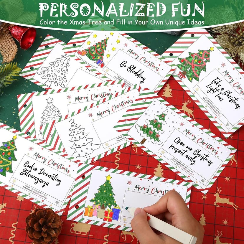 20 Pre-printed Xmas Themed Coupons, 10 Blank Cards, Unique Holiday Activity Rewards Cards, Family Secret Santa Gift Idea DIY Christmas Coupon Book, Fun Holiday Themed Coupons for Family B0DF7L2XBZ