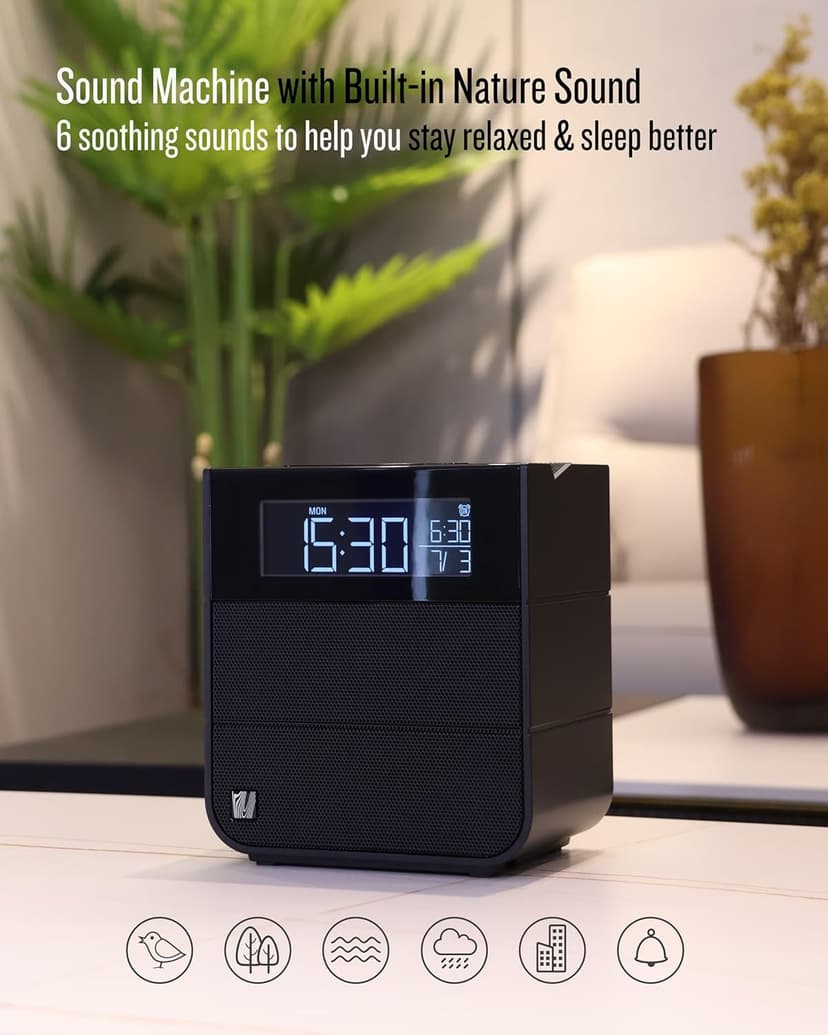 Soundfreaq Sound Rise II, SFQ-16: Bedside Alarm Clock Radio & Bluetooth Speaker, with Large Display Screen, FM Radio, Fast USB Charging, and Nature Sound