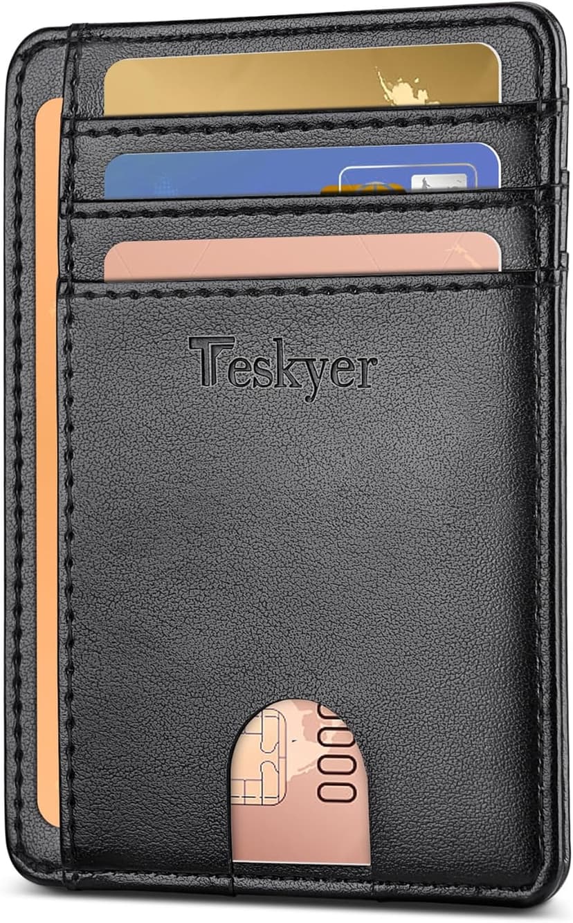 Teskyer Slim Wallet for Men, Minimalist Front Pocket RFID Blocking Leather Wallet Credit Card Holder for Men & Women