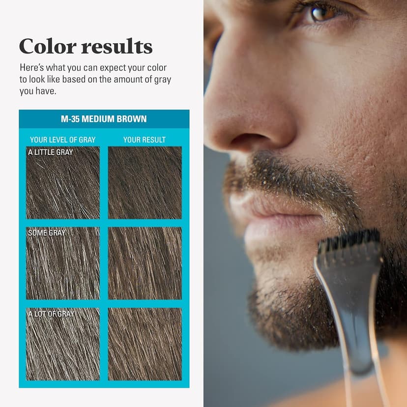 Just for Men Mustache & Beard, Beard Coloring for Gray Hair with Brush, with Keratin Biotin Aloe and Coconut Oil for Healthy Facial Hair - Medium Brown, M-35, Pack of 1 (Packaging May Vary)