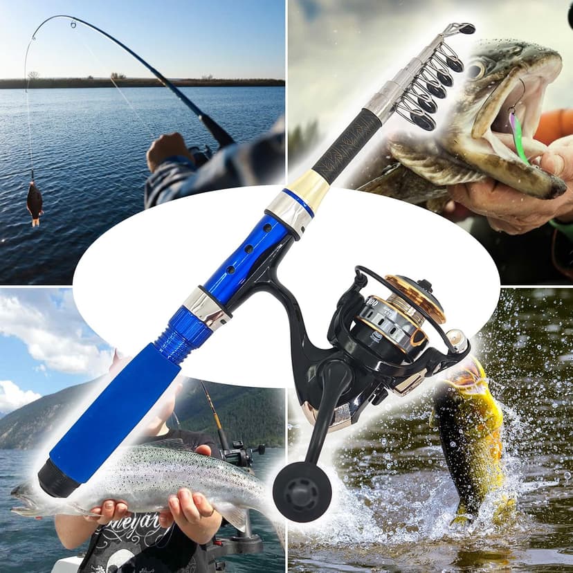 Portable 4.9Ft Telescopic Small Short Fishing Rod and Reel Combos, Shrink 13in Fishing Pole with Bag Line Hook Bait for All Season Fishing in Rivers, Lakes, Rafts, etc.