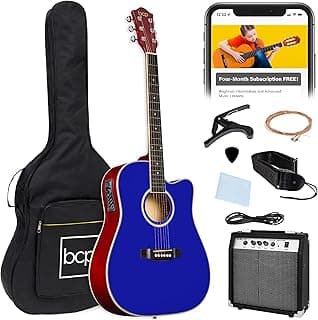 Best Choice Products Beginner Acoustic Electric Guitar Starter Set w/ 41in, All Wood Cutaway Design, Gig Bag, Strap, Picks - Dark Blue