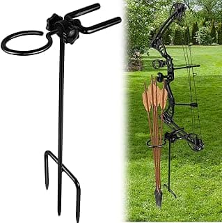 Mofuiry Ground Blind Bow Holder with Rubber Coated, Rustproof Hunting Compound Bow Holder Stable Archery Bow Stand Versatile Ground Stake Bow Holder Archery Accessories for Hunting Target Practice