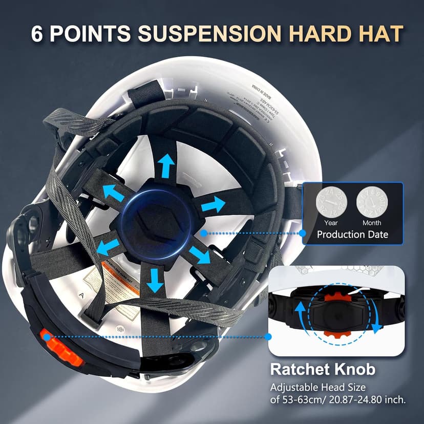 Construction Safety Helmet ABS Hard Hat Adjustable Ventilation System Hardhats Industrial Work Head Protection for Men Certified ANSI/ISEA Z89.1