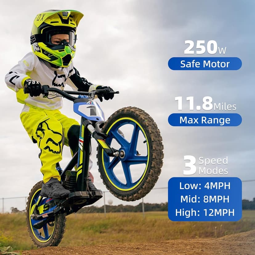 AIII Lightweight Electric Dirt Bike for Kids, 170/340W Electric Motorcycle Up to 10/12MPH, 24V Detachable Battery, Hand-Operated Dual Brakes Electric Balance Bike for Ages 3-6/5-12