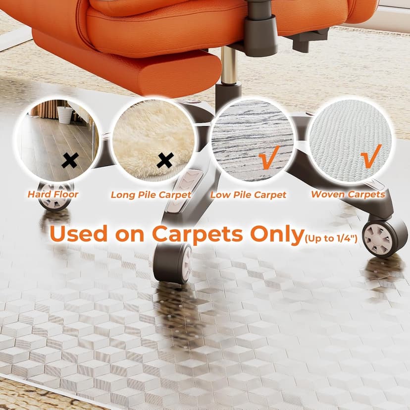 Office Chair Mat for Carpeted Floors, 48" x 30" Desk Chair Mat for Rolling Chairs on Low Pile Carpets, Easy Glide Floor Mat for Home, Gaming